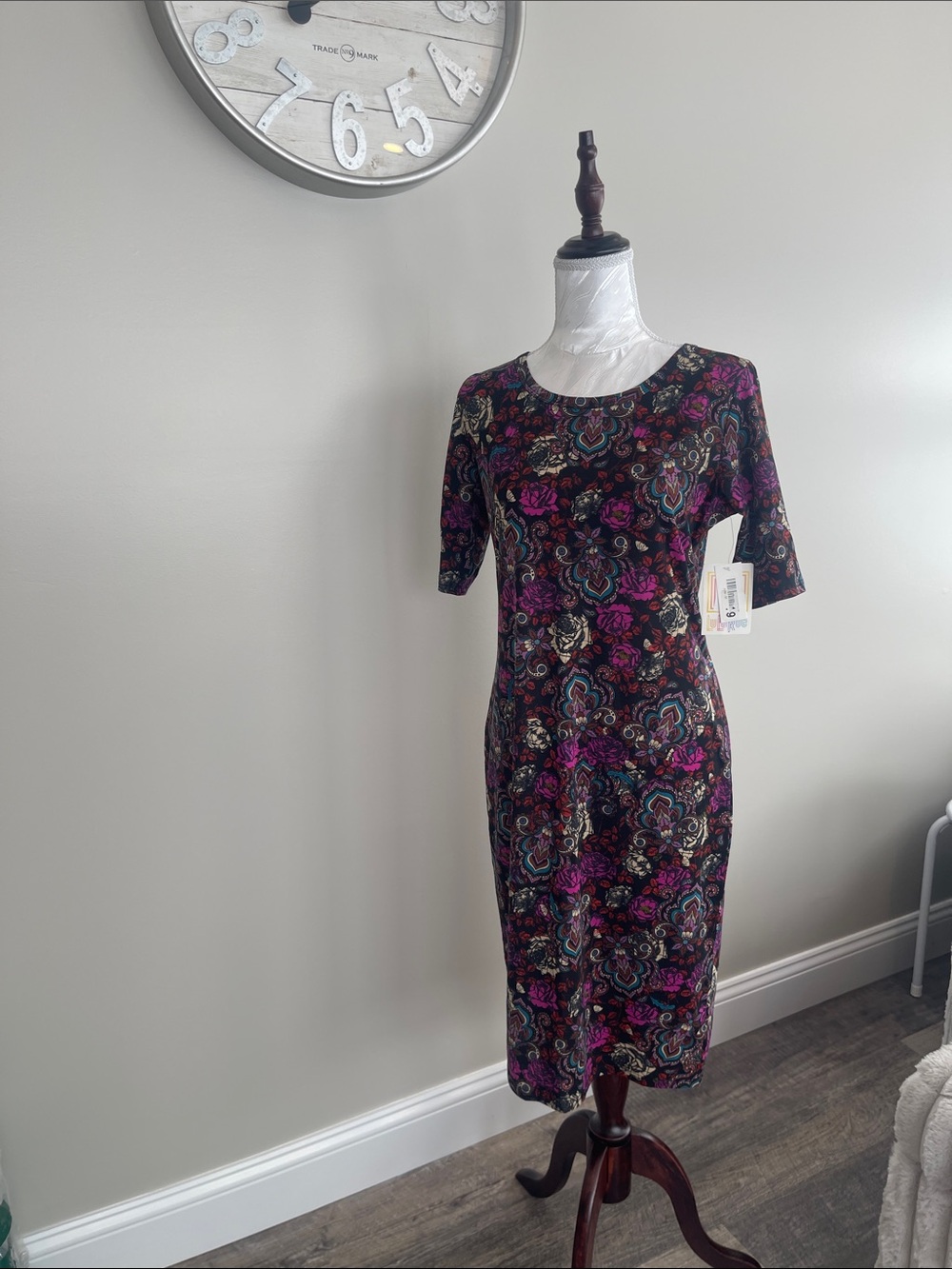 LuLaRoe Black Dress with Purple and Pink Paisley Floral Print